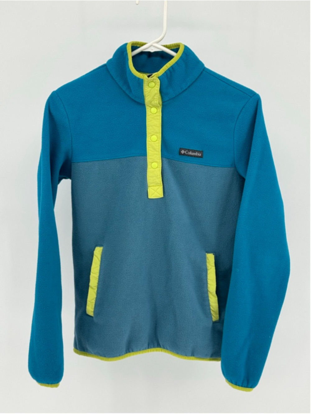 Columbia Women's Crew Neck Sweater Small Teal Lime Green
